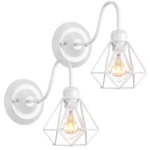 2 Pezzi Lampada Da Parete Industriale Vintage Applique Da Parete In Metallo Lampada A Muro Gabbia Bianco Ø16cm