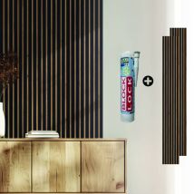 Lot De 2 Panneaux Tasseaux Bois Avec Colle 250 X 30 X 1,4 Cm - Décor Noir / Fond Rigide Chêne - 1,5m²