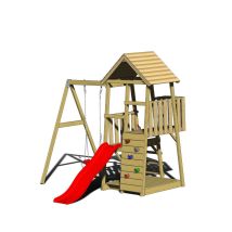 Wendi Toys - Holz Spielturm Panda Inkl. Rutsche, Kletterwand Und Schaukel Natur 290x270x270 Cm