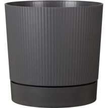 Vaso Da Fiori Con Riserva Rotondo - Garden Id - Lino - Ø 29 - 14 L - H 29 Cm - Grigio Metallico