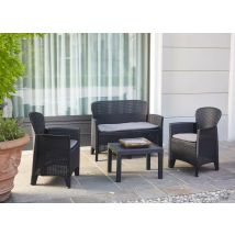 Outdoor-lounge-set Ostuni, Gartengarnitur Mit 2 Sesseln, 1 Sofa Und 1 Couchtisch, Sitzecke In Rattan-optik Mit Kissen, 100 % Made In Italy, Anthrazit