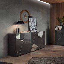 Aparador Para Sala De Estar, 3 Puertas En Gris Brillante 181cm Vittoria Gr S