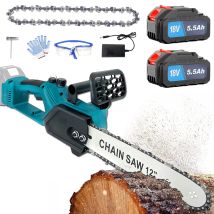 Motosega Elettrica Con Filo, Motosega A Batteria, Motosega A Batteria Da 12 Pollici, Taglialegna Elettrica Portatile + Catena +2x Batteria Da 5,5 A + 