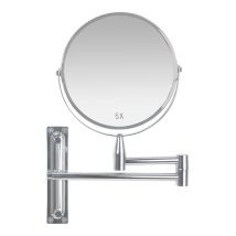 Ausziehbarer Spiegel – Chrom – Doppelseitiger Vergrößerungsspiegel – 1x und 5x – Metall und Glas – 21,5 - 39 x 3 x 26,5 cm