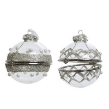 Pallina Di Natale Vetro Perla 8cm Argento Glitter
