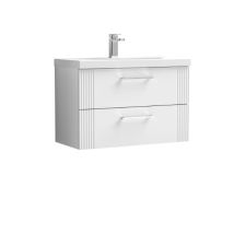 Nuie - Deco Satin White 800mm Wall Hung 2 Drawer Vanity Unit And Curved Ceramic Basin - Dpf195g