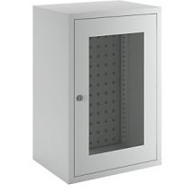 Armario colgante gris 600 mm con puerta mirilla – Chapa de acero – Cierre con cerradura de cilindro – 1 balda – 15 kg