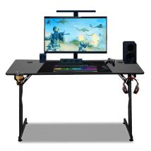 Wolketon Bureau Gaming 140 X 60 Cm, Bureau Gamer Avec Tapis De Souris, Table Gaming Pc En Fibre De Carbone Avec Crochet Pour Casque, Modèle De Base