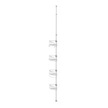 Teleskop-Dusch-Eckregal aus Edelstahl/Chrom – 170-276 cm – 4 Duschkörbe – Handtuchstange – Haken für Duschutensilien