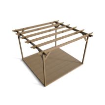 Arbor Garden Solutions - Timber Pergola And Decking Complete Diy Kit, Dinasty Design (3.6m X 3.6m, Rustic Brown Finish)