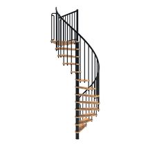 Scala A Chiocciola 12 Gradini - Altezza Raggiungibile 2.28 A 2.82m - Diametro 120cm - Struttura Nera E Gradini In Legno Di Faggio - Berl120-nh/12