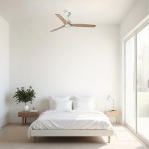 Ventyly – Ventilateur de plafond blanc avec lumière LED Ø120cm – 3 vitesses, pales réversibles blanc/chêne – Moteur DC silencieux