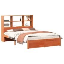Lit Double,lit Adulte,cadre De Lit Avec Tête De Lit De Rangement Brun Ciré Pin Massif