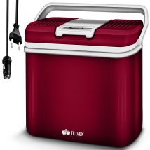 Tillvex Frigorifero Elettrico Portatile Da 24l (rosso) Mini-frigorifero Campeggio Da 230v E 12v Per Auto, Camion, Barca O Camper Rinfresca E Riscalda 