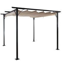 Hegele - Pergola Hhg-116, Garten Pavillon, Stabiles 6cm-gestell + Schiebedach Creme 3x3m