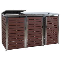 Contenedor De Exterior Para 3 Contenedores Con Puertas Y Tapas Con Cerradura Fabricado En Wpc Y Acero Inoxidable Con Acabado En Madera De Nogal 120 X 