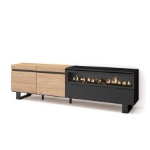 Mobile Tv Soggiorno, Ampio Spazio A Disposizione, 200x57x35cm, Per Tv Fino A 80', Camino Elettrico, Design Industriale, Stile Moderno, Rovere E Nero -