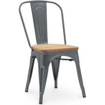 Sedia Da Pranzo - Design Industriale - Acciaio E Legno - Nuova Edizione - Stylix Grigio Scuro