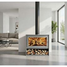 Juan Panadero – 1000 – Poêle à bois grand format avec vue panoramique – Puissance 8,5 kW, Rendement 85 %, Écoconception, Gris anthracite