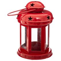 Farol de metal en caja de palés – Color rojo – 10 cm x 10 cm x 15 cm – 0.12 kg