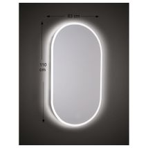 Miroir Mural Découpé 63x110 Cm Épaisseur 4 Mm Avec Sablage À Led Et Cadre En Abs Noir