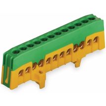Bornier De Protection Pollmann 12 Pôles, 16 Mm², Vert/jaune, Pour Rail Din