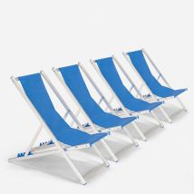 4 Sedie Sdraio Mare Spiaggia In Alluminio Pieghevole Regolabile Riccione Gold - Blu