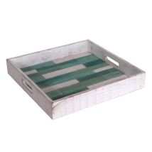 Bandeja marinera cuadrada madera blanca verde 37x37x6 cm