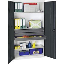 Armoire À Outils Et Matériel Série 3000 Gris Clair / Gris Anthracite + 3 Tiroirs 100 Mm + 3 Tablettes Coulissantes Sur Toute La Longueur - 3008271 - 