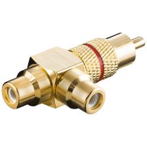 Cinch-y-adapter, Stecker Zu 2x Buchse, Goldausführung, Rot, 1x Cinch-stecker 2x Cinch-buchsen. Farbversion Rot