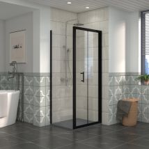 Nrg Bathroom Bi- Fold Shower Door Black Framed + Side Panel, 700 X 800mm Shower Enclosures With Anthracite Smc Rectangle Shower Tray