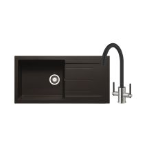 Prima - Granite 1 Bowl Inset Kitchen Sink With Swan Neck Mixer Tap Pack 1000mm L X 500mm W - Black