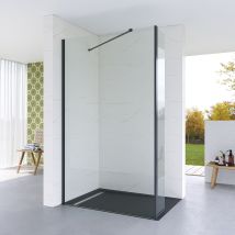 Duschabtrennung Mit 30 Cm Spritzschutz Für Walk-in Dusche, 8 Mm Einscheibensicherheitsglas Mit Nanobeschichtung, Aluminiumprofile In Schwarz Matt, 
