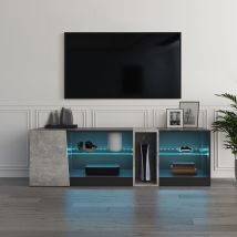 Tv Unit, Tv Stand Cabinet With Led Lights & Remote, 5-compartment And 1 Door For 32-60 Inch Tvs, W140 X H45 X D37.5 Cm, Black & Grey, Mondeer