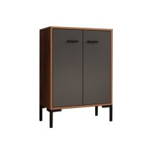 Kleiner Schrank 2 Türen Aufbewarungsschrank Beistellschrank 60x84x30cm Modelo Lander L15 Farbe Walnuss Ambar Und Grau