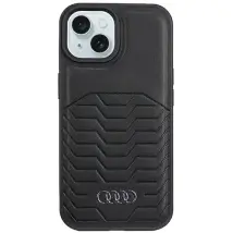 Funda Rígida Audi De Piel Sintética Magsafe Para Iphone 15 Plus / 14 Plus De 6,7 Pulgadas, Color Negro/negro (au-tpupcmip15m-gt/d3-bk)