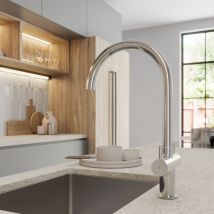 Artikitch - Kitchen Sink Mixer Tap Dual Lever Modern Mono Curved Swivel Spout Swan Chrome