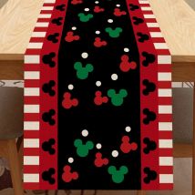 Aiperq Red And Black Mouse Tablecloth, Fun Christmas Cute Polka Dot Home Kitchen Decor, Vintage Burlap Dining Decor 13 X 108 Inches