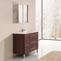 Mueble De Baño Ribera Con Lavabo Y Espejo. Se Envía Montado 90cm Seno Desplazado A Izquierda Fresno Tea