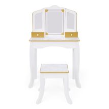 Teamson Kids - Fantasy Fields By Versailles Faux Marble Vanity With Stool, White/gold