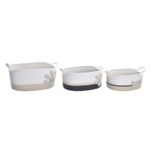 Cestos - Set De 3 - Madera Blanca, Gris, Crema - 60 X 31 X 25 Cm - Duradero Y Versátil