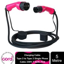 Cord Charging Cable Type 2 To Type 2 Single Phase Cable 230v 7.4kw, 5m - Pink