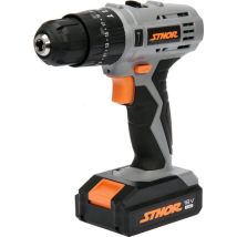 STHOR – Trapano a batteria 18V DC – 0-350/0-1300 giri/min – Mandrino 0,8-10mm – Coppia 24Nm – 20mm legno, 8mm cemento, 6mm metallo