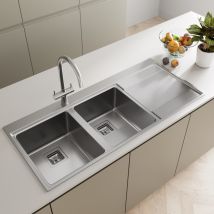 Artikitch - Kitchen Sink 2.0 Double Bowl Rh Drainer Stainless Steel Modern Inset Waste Kit