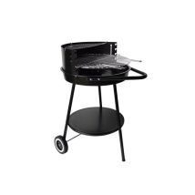 Barbecue Rond Au Charbon De Bois Avec Roulettes Et Hauteur Réglable, En Acier Émaillé Avec Une Grille En Acier Inoxydable.