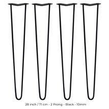Legs - 4 Patas De Horquilla Metálicas Para Mesa Muebles Metal Hairpin Legs 71cm Acero Negro 2 Puntales De Espesor 10mm Con Pies Protectores + Paquete 