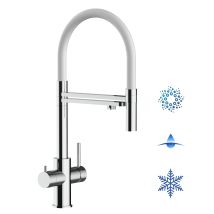 5 Wege Wasserhahn Edelstahl Massiv Kuechenarmatur Mit Weiss 360 Schwenkbarem Auslauf Und Abnehmbare 2 Strahl Handbrause - Edelstahl Hochglanz