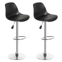 2 X Taburetes De Bar/taburetes De Cocina, Silla De Bar Tapizada Pu, Altura Ajustable Y Rotación De 360°- Negro