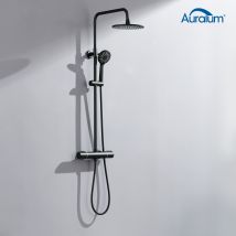 Auralum Columna Ducha Termostática Negro, Conjunto De Ducha Con Grifo Termostatico, Sistema De Ducha Con Alcachofa De Ducha Lluvia Y 3 Modos Ducha De 