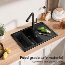 Cecipa Max Fregadero De Cocina De Granito De 65 X 45 Cm, Fregadero De Encimera De Granito Con Escurridor, Incluye Sifón Y Juego De Rebosadero